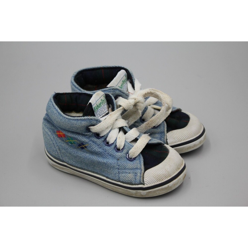 Vintage Fisher Price Baby Shoes Toddler Size 5 Denim Sneakers 1996 Hi-Top LaceUp